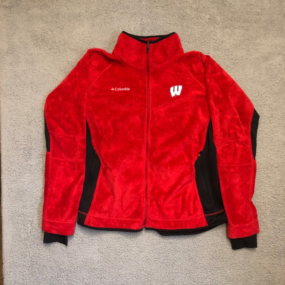 Columbia Wisconsin Badgers Fleece Jacket Red Black Full Zip Women XL NCAA Sport